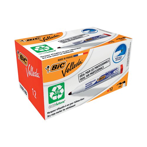 BIC VELLEDA 1701 DRYWIPE MARKER BULLET TIP RED (PACK OF 12)
