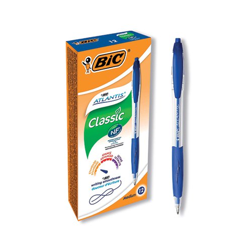 BIC ATLANTIS BALLPOINT PEN MEDIUM BLUE PACK OF 12 933975