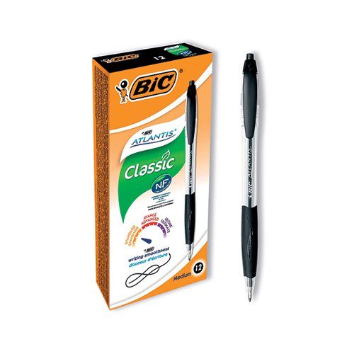 BIC ATLANTIS BALLPOINT PEN MEDIUM BLACK (PACK OF 12) 949844