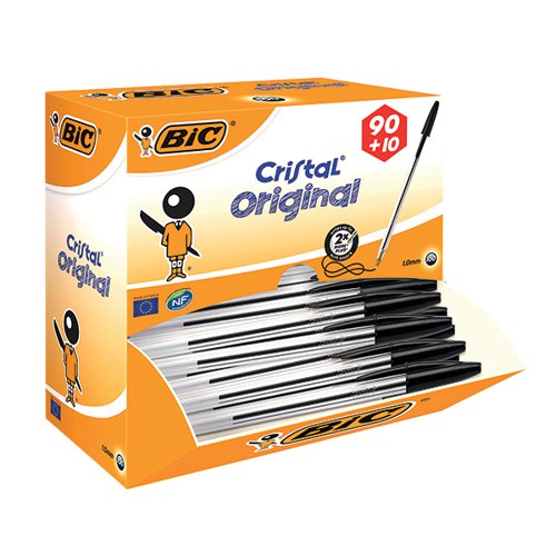 BIC CRISTAL BALLPOINT PEN MEDIUM BLACK PACK OF 100 896040