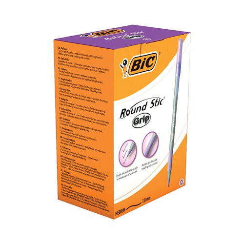 BIC ROUND STIC GRIP BALLPOINT PEN PURPLE (PACK OF 40) 920412