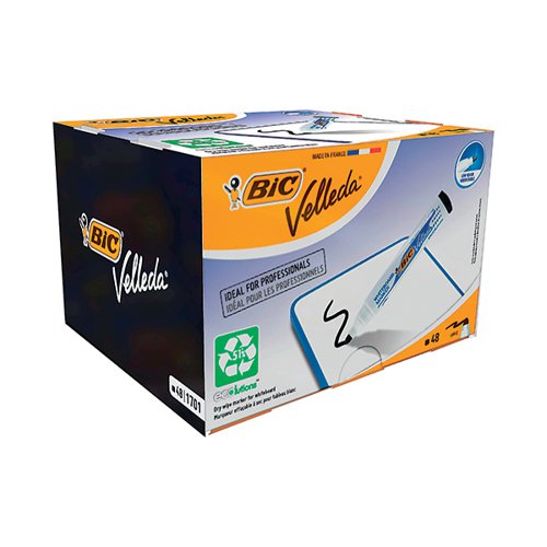 BIC VELLEDA 1701 DRYWIPE MARKER BULLET TIP BLACK (PACK OF 48
