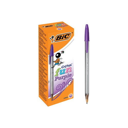 BIC CRISTAL FUN BALLPOINT PEN LARGE PURPLE (20 PACK) 929055