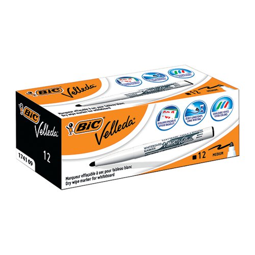 BIC VELLEDA 1741 DRYWIPE MARKER BLACK (PACK OF 12) 119917410