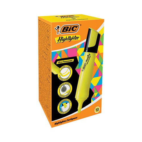 BIC MARKING HIGHLIGHTERS CHISEL TIP YELLOW (PACK OF 10) 9436