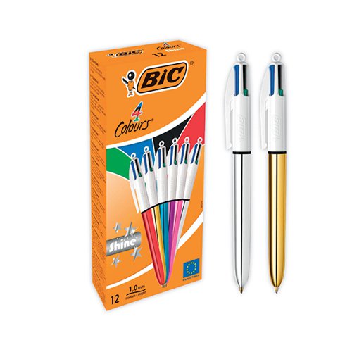 BIC 4 COLOURS BALLPOINT PENS MEDIUM POINT ASSORTED (12 PACK)