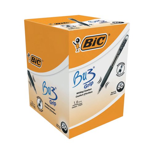 BIC BU3 GRIP RETRACTABLE BALLPOINT PEN BLACK PACK OF 60 9966