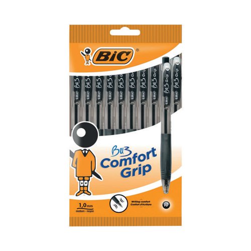 BIC BU3 GRIP RETRACTABLE BALLPOINT PEN BLACK PACK OF 10 9967