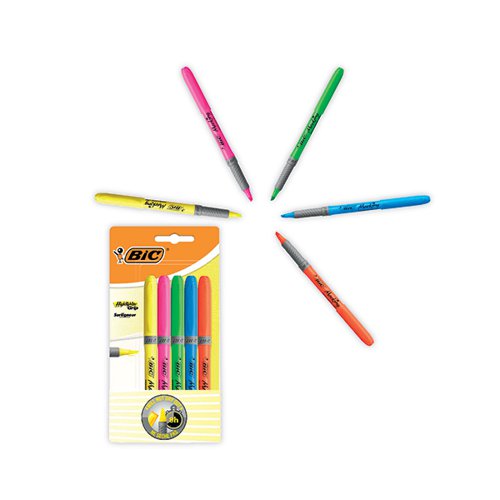 BIC HIGHLIGHTER GRIP CHISEL TIP ASSORTED PACK OF 5 894324