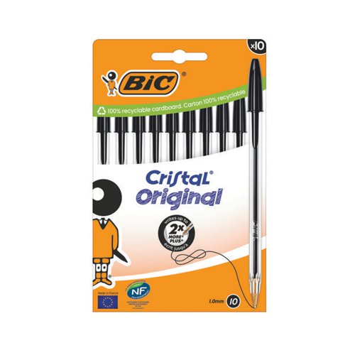 BIC CRISTAL BALLPOINT PEN MEDIUM BLACK (PACK OF 10) 516353