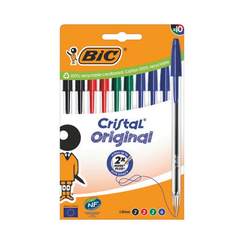 BIC CRISTAL BALLPOINT PEN MEDIUM ASSORTED (PACK OF 10) 51635