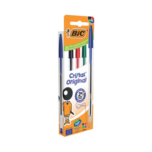 BIC CRISTAL BALLPOINT PEN MEDIUM ASSORTED (PACK OF 4) 516834