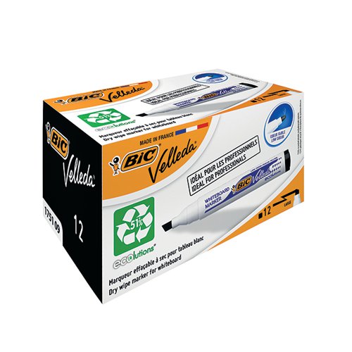 BIC VELLEDA 1751 DRYWIPE MARKER BLACK (PACK OF 12) 904946