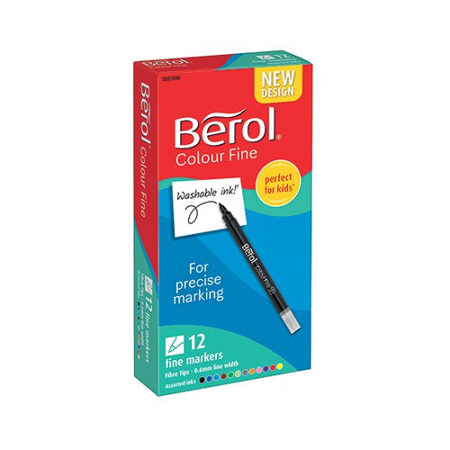 BEROL COLOUR FINE PEN WATER BASED INK ASSORTED (PACK OF 12)