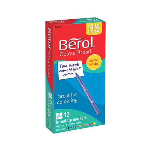 BEROL COLOUR BROAD PEN WATER BASED INK ASSORTED (PACK OF 12)
