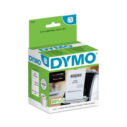 DYMO LABELWRITER RECEIPT PAPER ROLL 57MMX91M BLACK ON WHITE 2191636