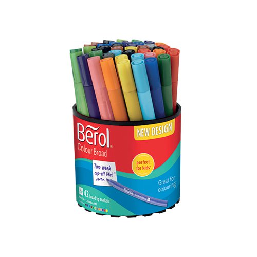 BEROL COLOUR BROAD PEN WATER BASED INK ASSORTED (PACK OF 42)