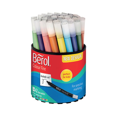 BEROL ASSORTED WATER-BASED COLOURFINE PEN TUB (PACK OF 42) S