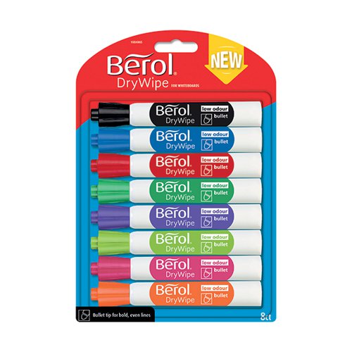 BEROL DRYWIPE MARKER BULLET TIP ASSORTED (8 PACK) 1984865