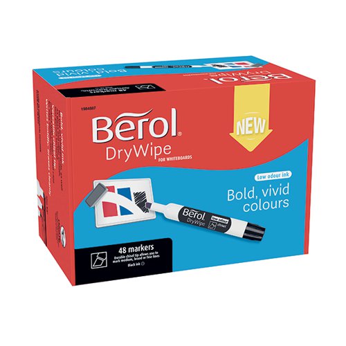 BEROL DRYWIPE MARKER CHISEL TIP BLACK (48 PACK) 1984887
