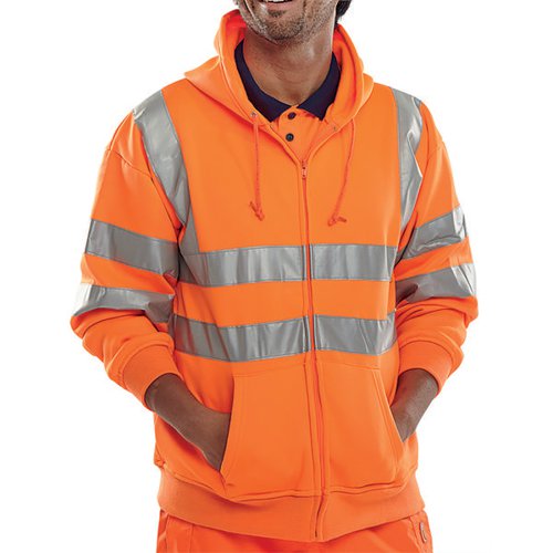 BEESWIFT ZIP UP HOODED HIGH VISIBILITY SWEATSHIRT ORANGE S B
