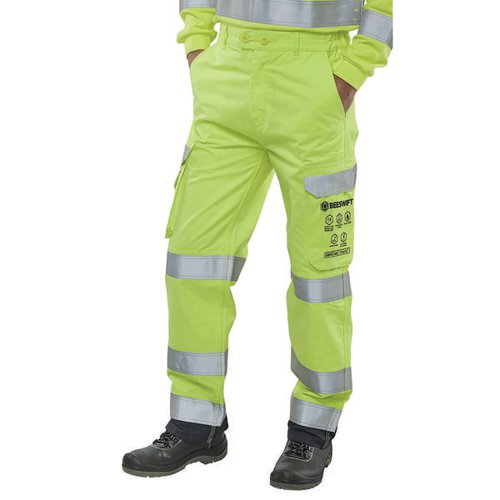 BEESWIFT HIGH VISIBILITY TROUSERS SATURN YELLOW/NAVY BLUE 32