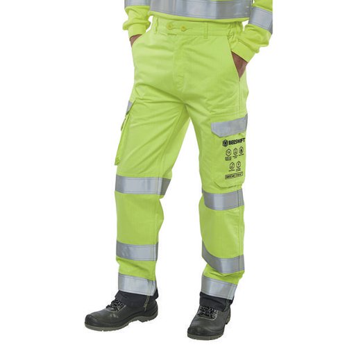 BEESWIFT HIGH VISIBILITY TROUSERS SATURN YELLOW/NAVY BLUE 40