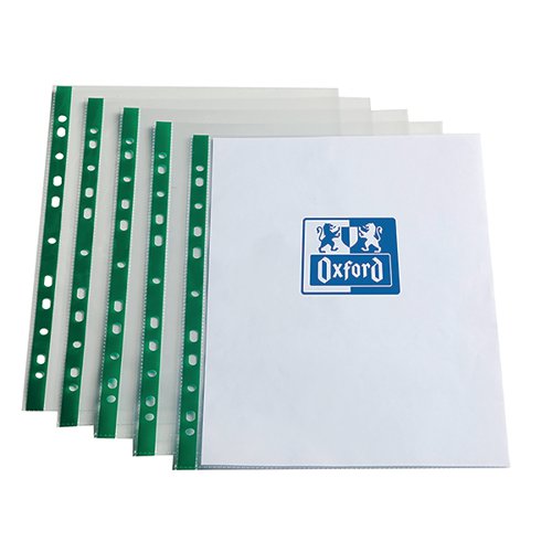 OXFORD PUNCH POCKET GREEN SPINE A4 CLEAR (100 PACK) 40000213