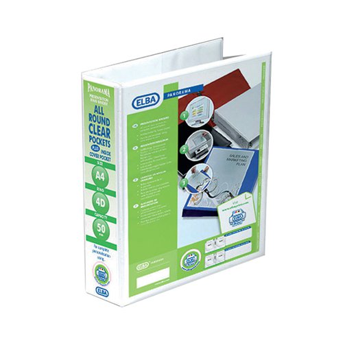 ELBA PANORAMA 50MM 4 D-RING PRESENTATION BINDER A4 WHITE (PA