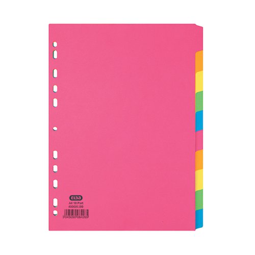 ELBA 10-PART MANILLA BRIGHT DIVIDERS 160GSM A4 ASSORTED 4000