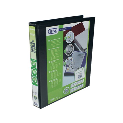 ELBA PANORAMA 25MM 2 D-RING PRESENTATION BINDER A4 BLACK (6