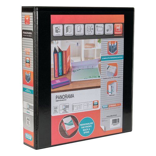 ELBA PANORAMA 40MM 4 D-RING PRESENTATION BINDER A4 BLACK (6