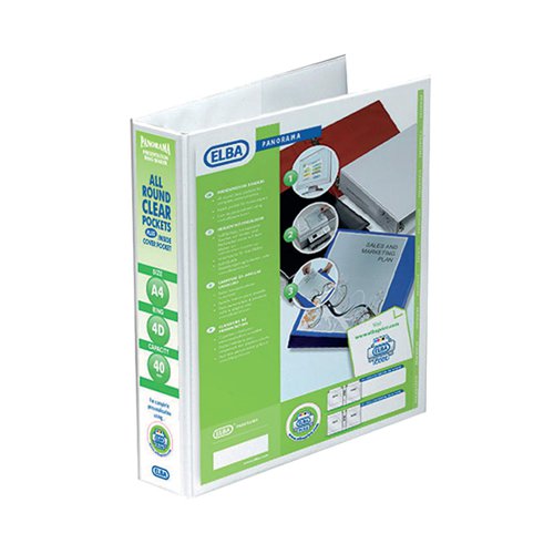 ELBA PANORAMA 40MM 4 D-RING PRESENTATION BINDER A4 WHITE 400