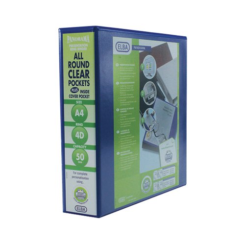 ELBA PANORAMA 50MM 4 D-RING PRESENTATION BINDER A4 BLUE (PACK OF 4) 400008431