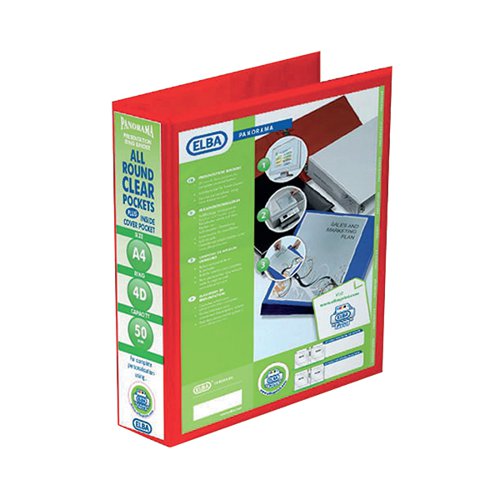 ELBA PANORAMA 50MM 4 D-RING PRESENTATION BINDER A4 RED (PACK