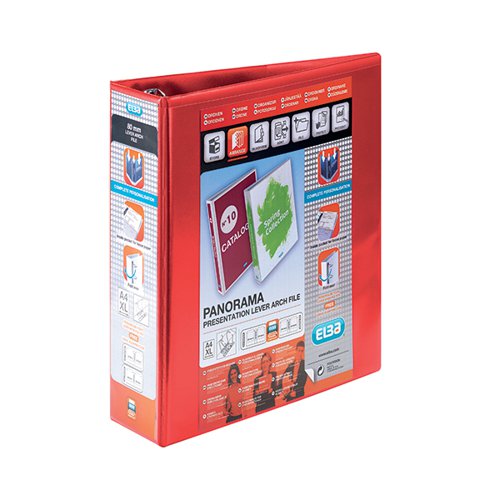 ELBA PANORAMA 65MM PRESENTATION LEVER ARCH FILE A4 RED (5 PA