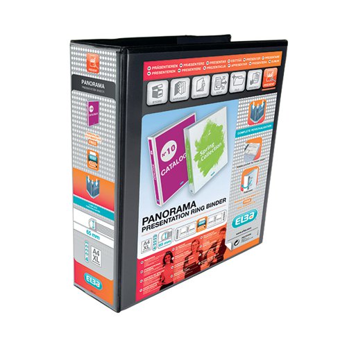 ELBA PANORAMA 65MM 4 D-RING PRESENTATION BINDER A4 BLACK (4