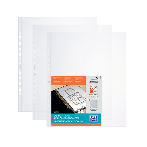 OXFORD PUNCHED POCKET A3 PORTRAIT POLYPROPYLENE CLEAR 4X25 (