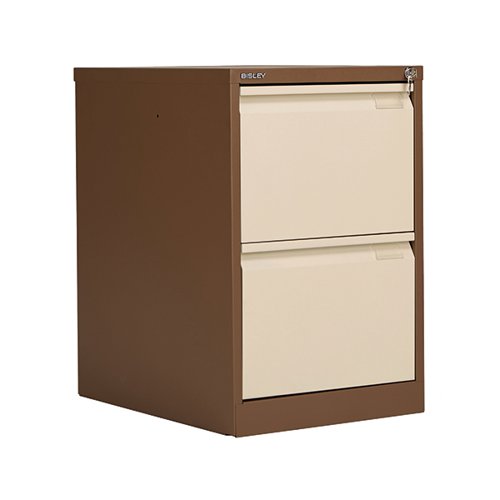 BISLEY 2 DRAWER FILING CABINET LOCKABLE 470X622X711MM COFFEE/CREAM BS2EC/C