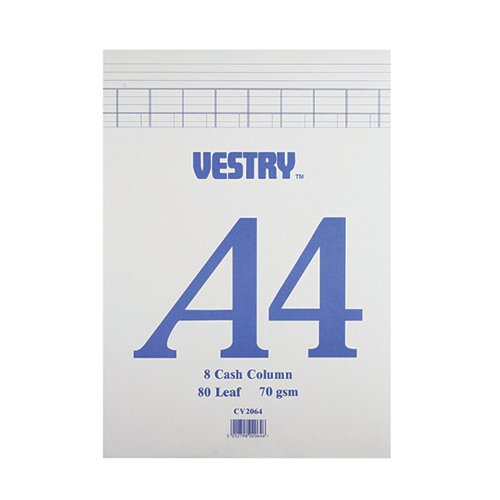 VESTRY 8-COLUMN ACCOUNTANCY PAD A4 CV2064