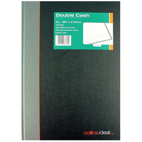 IDEAL A4 CASHBOOK CASEBOUND DOUBLE CASH 192 PAGES BLACK 6424