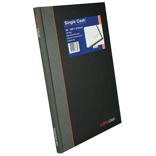IDEAL A4 CASHBOOK CASEBOUND SINGLE CASH 192 PAGES BLACK 6421