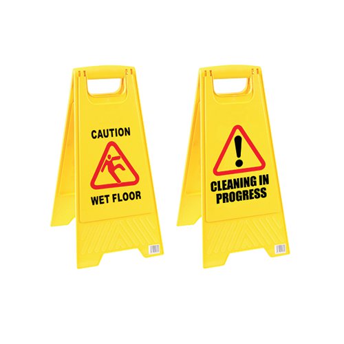 2WORK FOLDING SAFETY SIGN CAUTION WET FLOOR YELLOW CNT00356