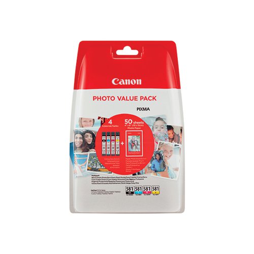 CANON CLI-581 INK CARTRIDGES CMYK + 4 X 6 IN PHOTO PAPER VAL
