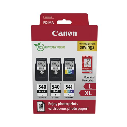 CANON PG-540L X 2/CL-541XL INK CARTRIDGES K/CMY + 4 X 6 IN P