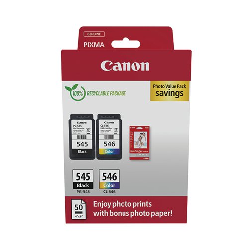 CANON PG-545/CL-546 INK CARTRIDGES K/CMY + 4 X 6 IN PHOTO PA