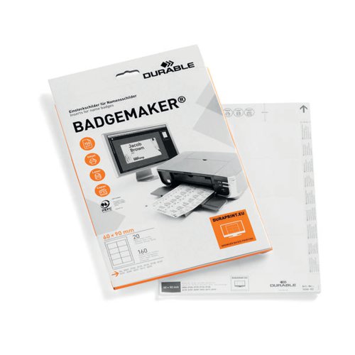 DURABLE BADGEMAKER INSERT SHEETS 60X90MM (PACK OF 160) 1456/
