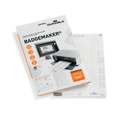DURABLE BADGEMAKER INSERT SHEETS 52X100MM (PACK OF 40) 1458/