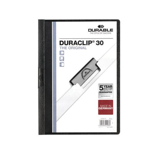 DURABLE CLIP FOLDER DURACLIP 30 A4 BLACK (PACK OF 25) 2200/0