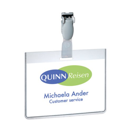 DURABLE VISITOR BADGE WITH PLASTIC CLIP 60X90MM CLEAR (PACK